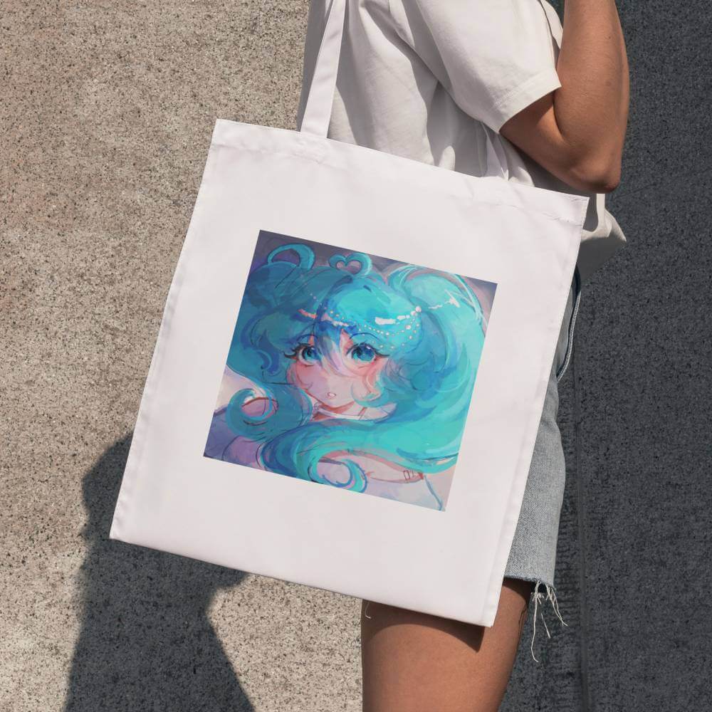 Kyi Su Collab Hatsune Miku Fanmade Art Canvas Tote Bag with Zipper
