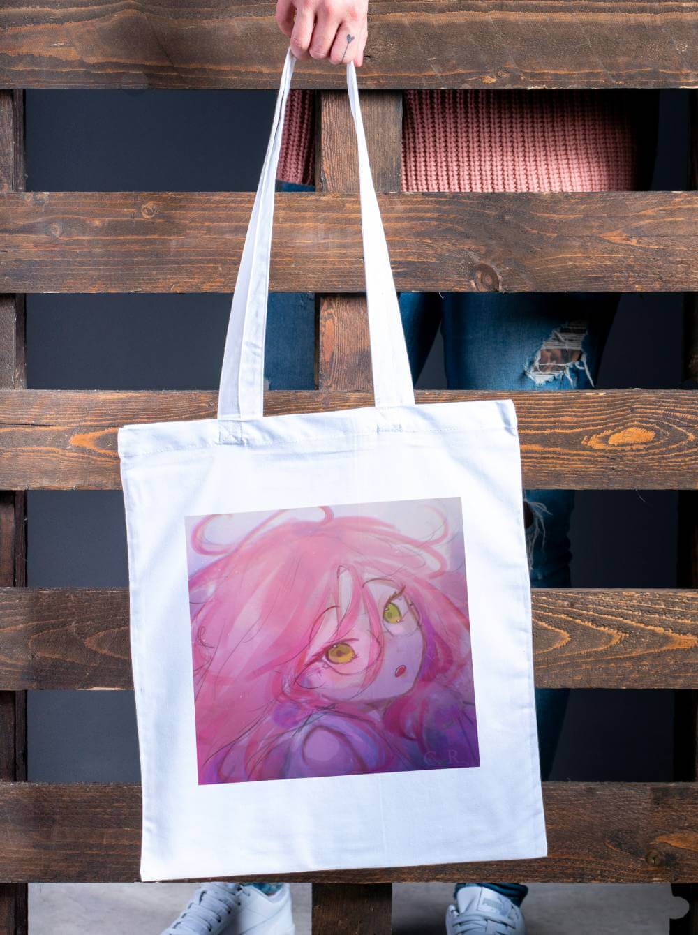Kyi Su Collab Alien Stage MiziSua Fanmade Art Design Canvas Tote Bag with Zipper