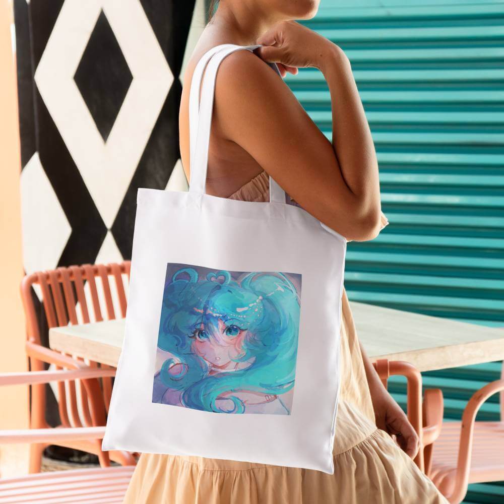 Kyi Su Collab Hatsune Miku Fanmade Art Canvas Tote Bag with Zipper