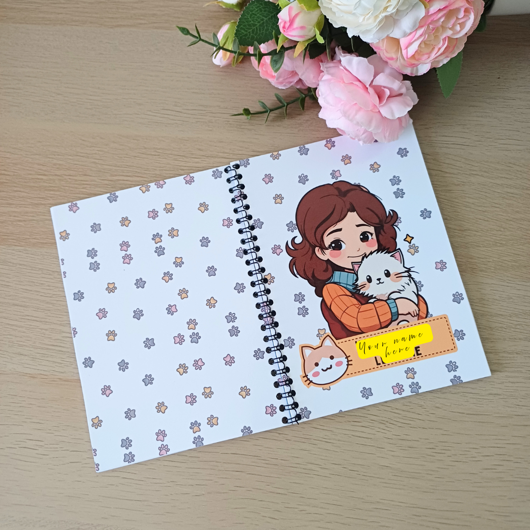 Cute Cat Design Notebook | Personalized Student Notebook | Waterproof Cover | School Supplies