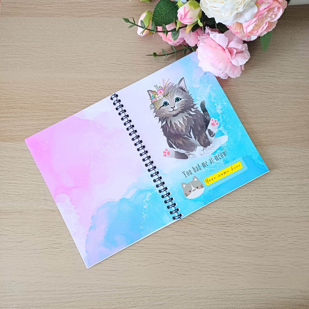 Cute Cat Design Notebook | Personalized Student Notebook | Waterproof Cover | School Supplies
