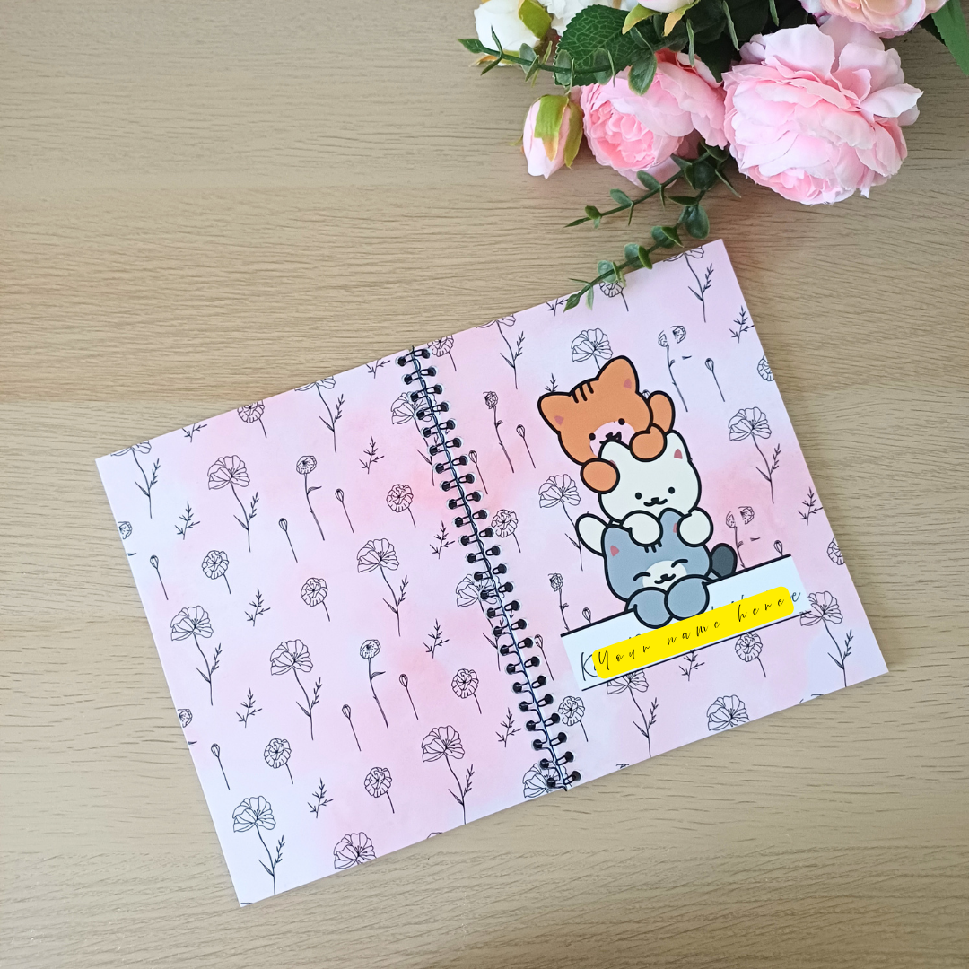 Cute Cat Design Notebook | Personalized Student Notebook | Waterproof Cover | School Supplies