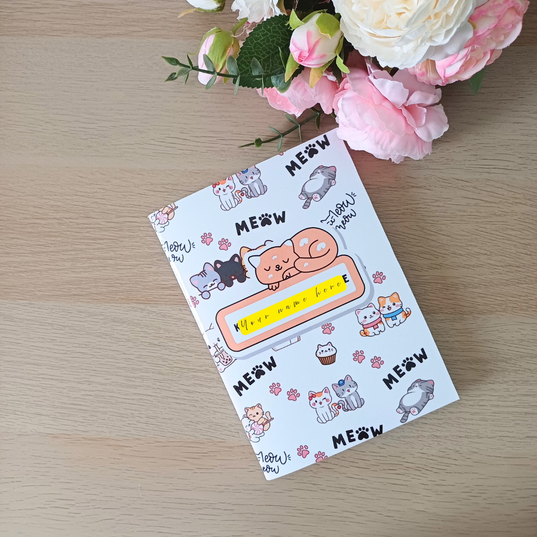 Cute Cat Design Notebook | Personalized Student Notebook | Waterproof Cover | School Supplies