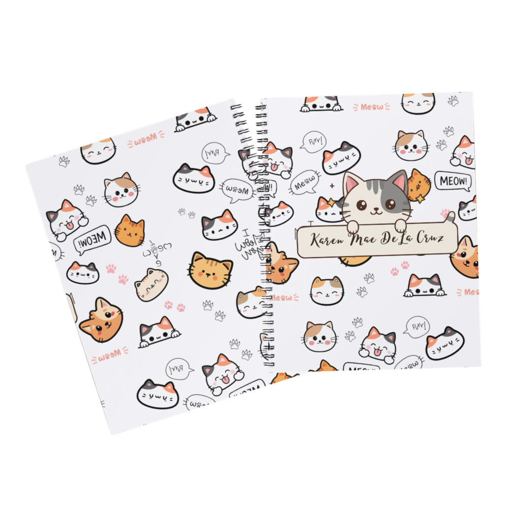 Cute Cat Design Notebook | Personalized Student Notebook | Waterproof Cover | School Supplies