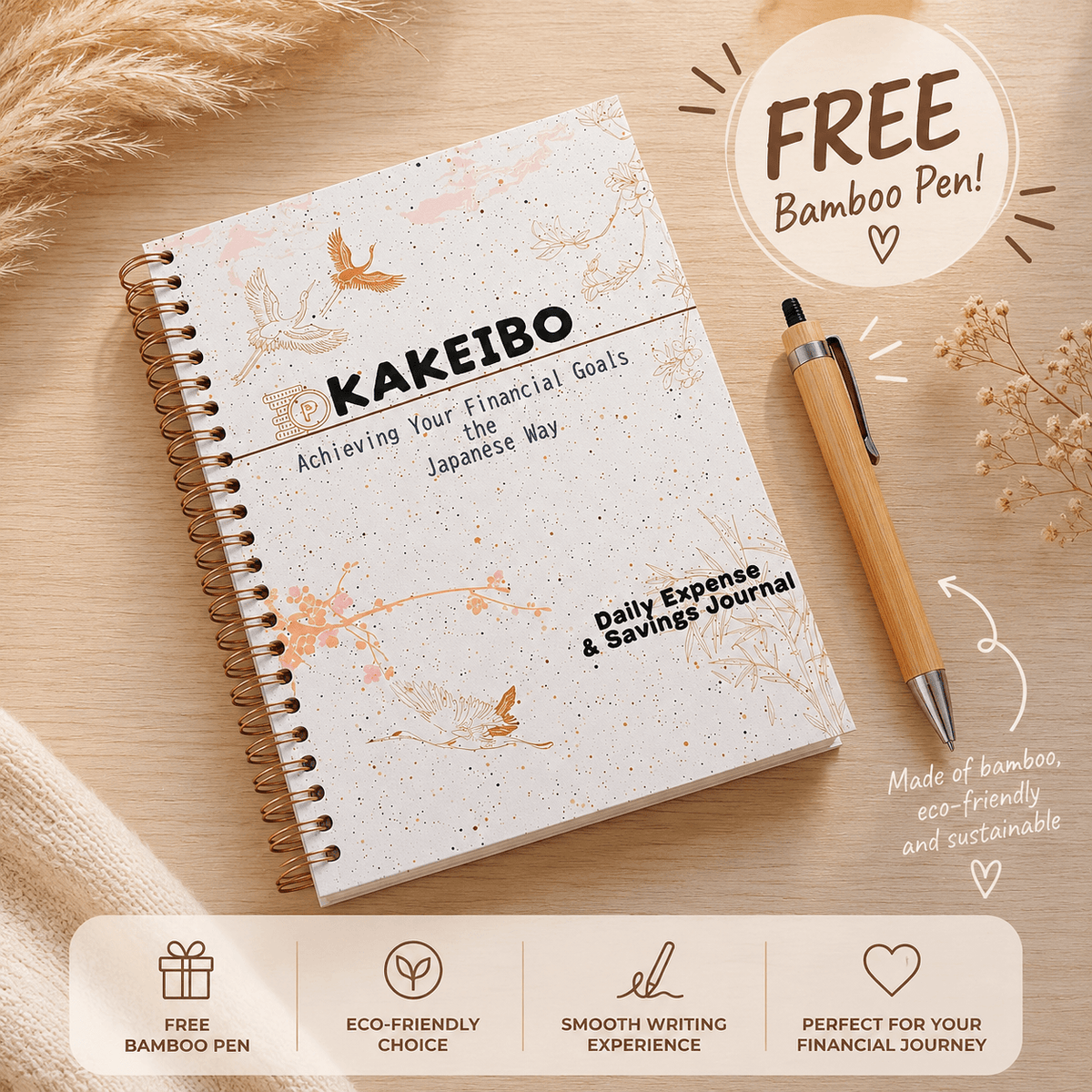 Kakeibo Expense Tracker & Savings Journal Budget Planner Notebook Financial Planner with Free Pen, Magnetic Bookmark and Magnetic Index tab
