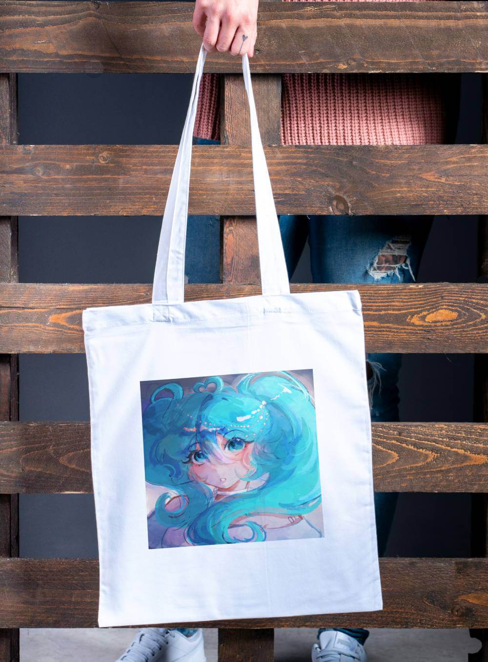 Kyi Su Collab Hatsune Miku Fanmade Art Canvas Tote Bag with Zipper