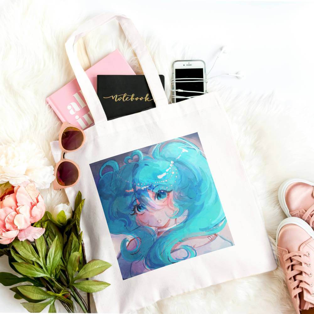 Kyi Su Collab Hatsune Miku Fanmade Art Canvas Tote Bag with Zipper